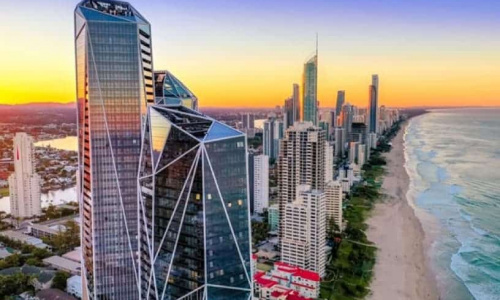 View of the Gold Coast at sunset